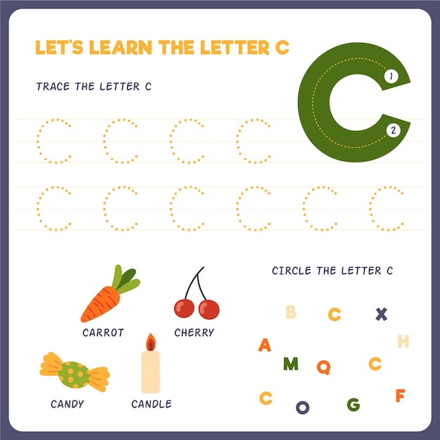 Free Vector | Letter c worksheet for kids