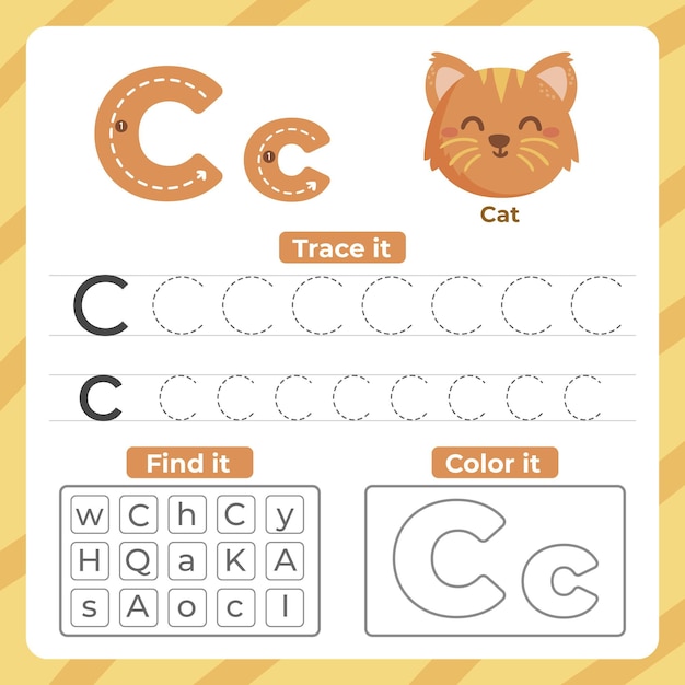 Free Vector | Letter c worksheet with cat