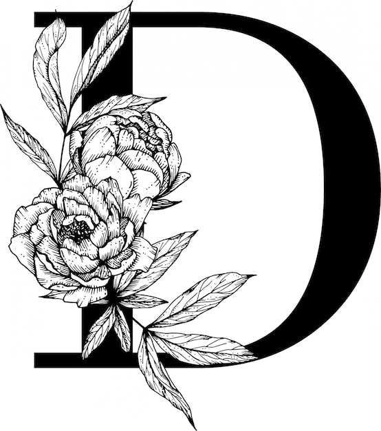 Premium Vector | Letter d. floral alphabet, botanical alphabet