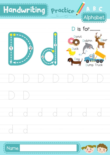 Download Letter d uppercase and lowercase tracing practice worksheet Vector | Premium Download