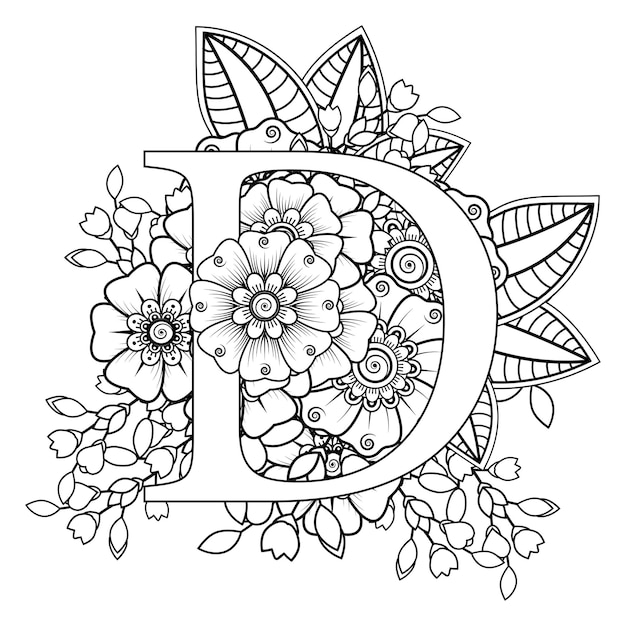 Premium Vector | Letter d with mehndi flower decorative ornament in ...