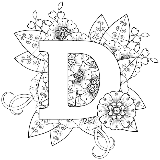 Premium Vector | Letter d with mehndi flower decorative ornament in ...