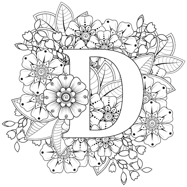 Premium Vector | Letter d with mehndi flower decorative ornament in ...