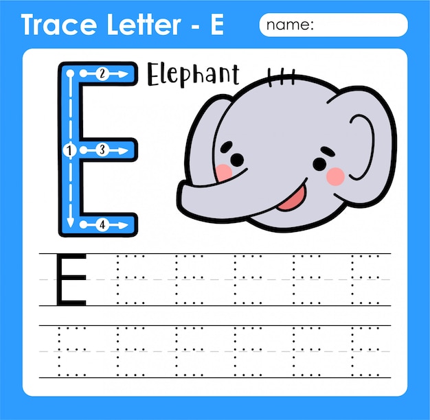 premium-vector-letter-e-uppercase-alphabet-letters-tracing-worksheet-with-elephant