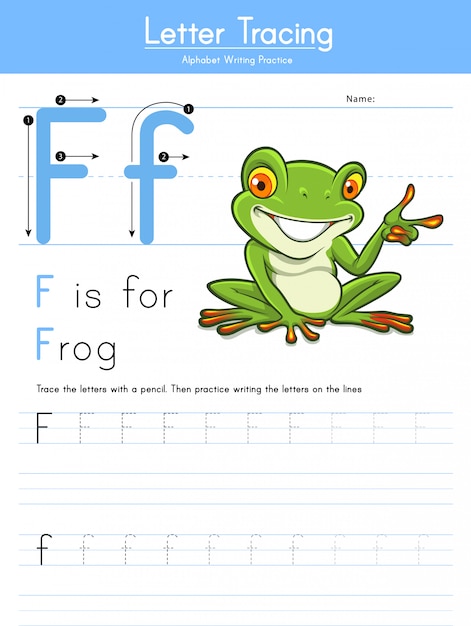 Premium Vector | Letter f tracing animal alphabet f for frog