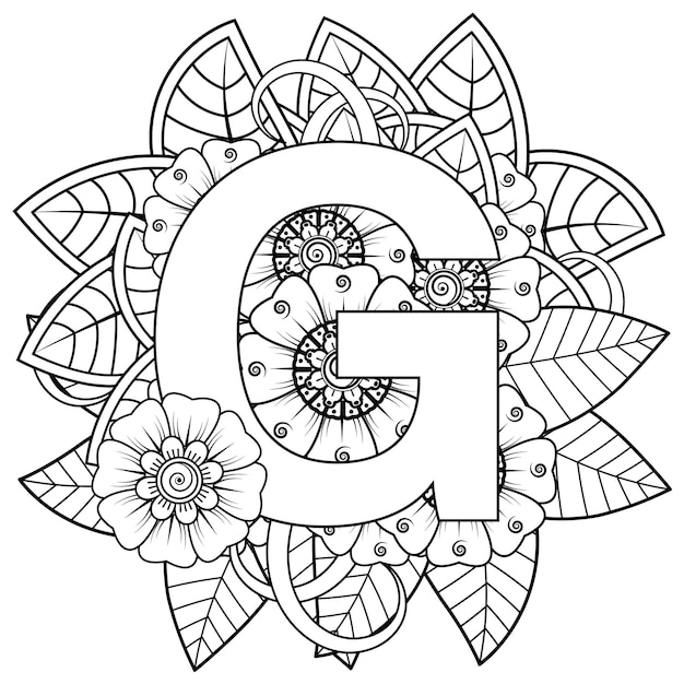 Premium Vector | Letter g with mehndi flower decorative ornament in ...