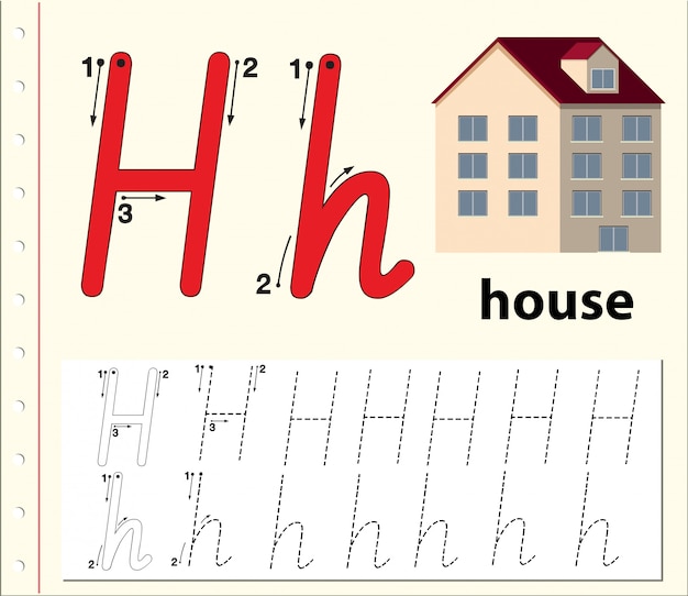 letter h tracing alphabet worksheets premium vector