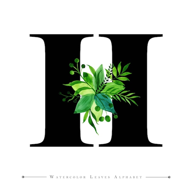 Letter h with watercolor leaves background | Premium Vector