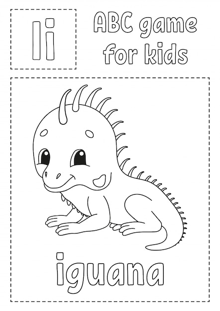 Download Letter i is for iguana. abc game for kids. alphabet coloring page. | Premium Vector