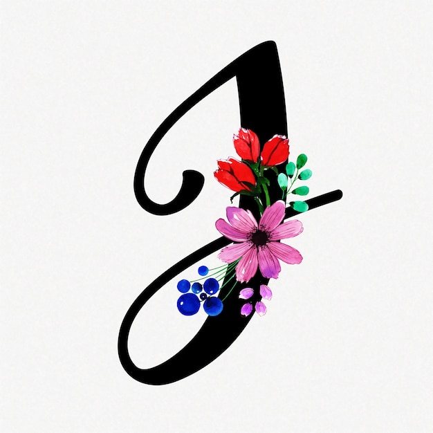 Download Letter j watercolor floral background Vector | Premium Download