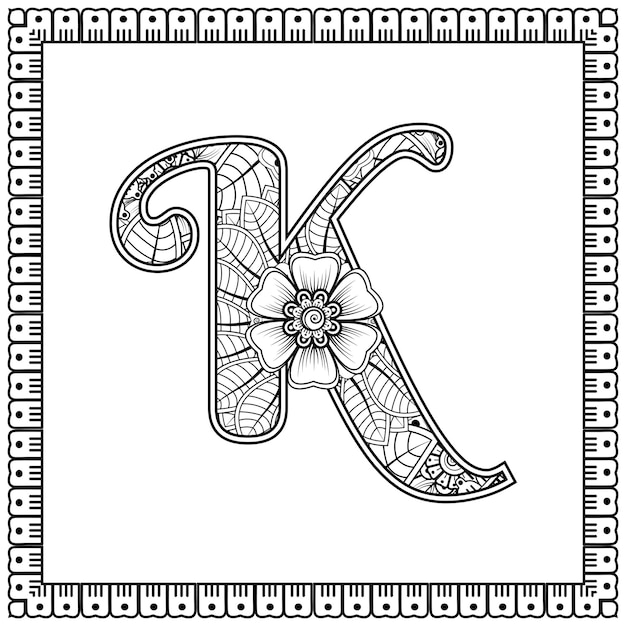 Premium Vector | Letter k made of flowers in mehndi style coloring book ...