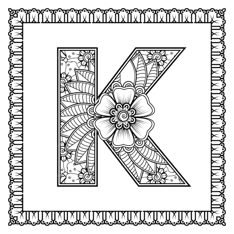 Premium Vector | Letter k made of flowers in mehndi style coloring book ...