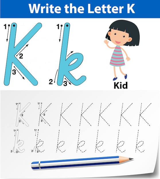 Letter k tracing alphabet worksheets Vector | Premium Download