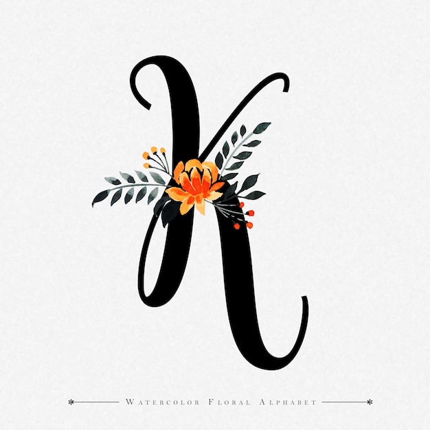 Download Letter k watercolor floral background Vector | Premium Download
