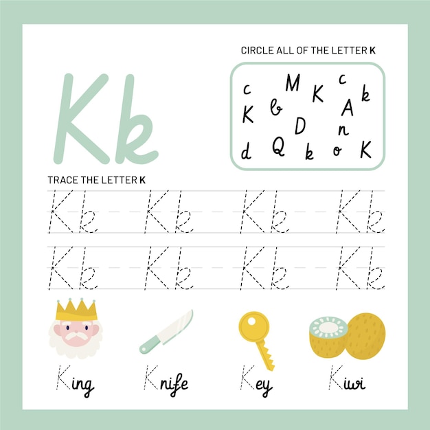 Free Vector | Letter k worksheet template