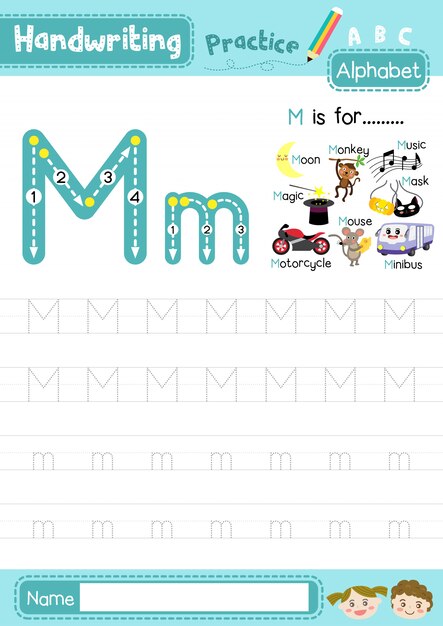 Premium Vector Letter M Uppercase And Lowercase Tracing Practice Worksheet