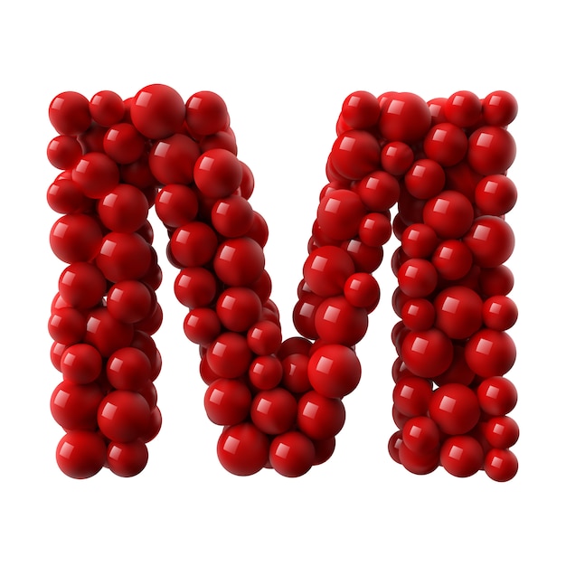 赤い色の光沢のあるボールと文字m リアルなイラスト プレミアムベクター
