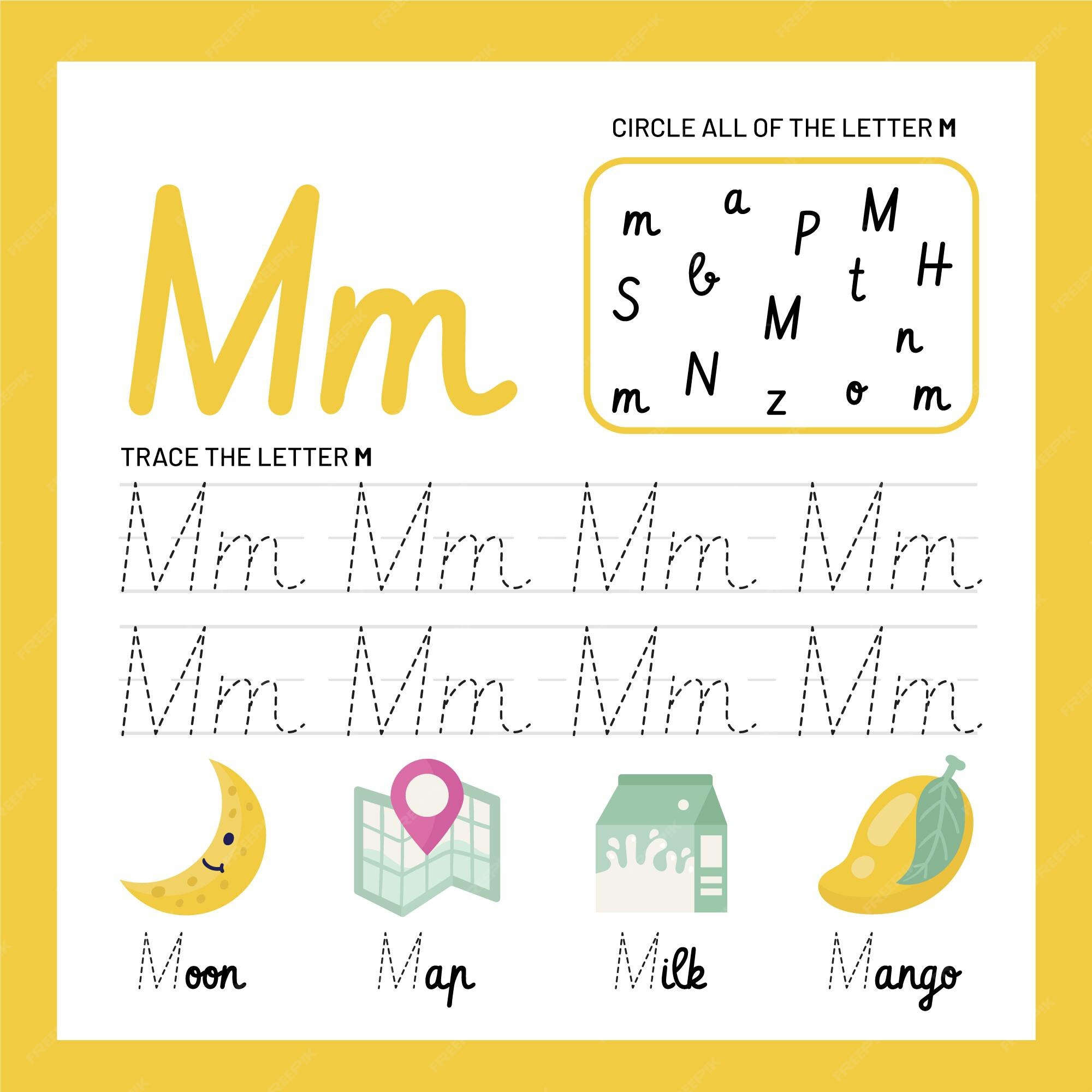 Free Vector | Letter m worksheet template