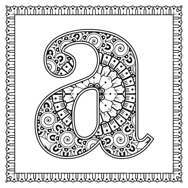 Premium Vector | Letter a made of flowers in mehndi style coloring book ...