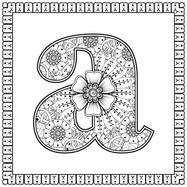 Premium Vector | Letter a made of flowers in mehndi style coloring book ...