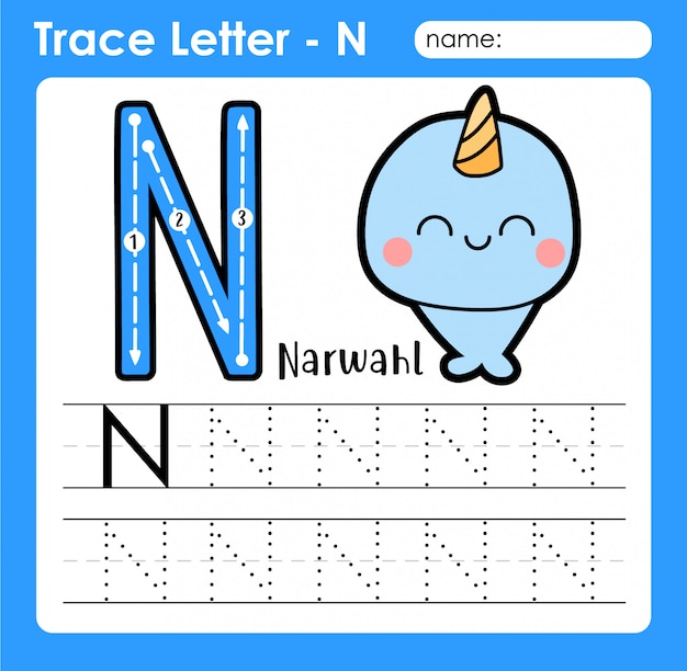 premium-vector-letter-n-uppercase-alphabet-letters-tracing-worksheet-with-narwahl