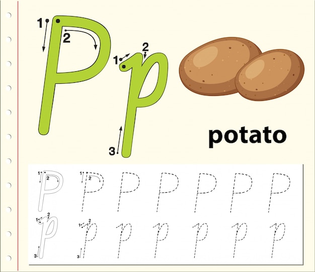 Download Letter p tracing alphabet worksheets | Premium Vector