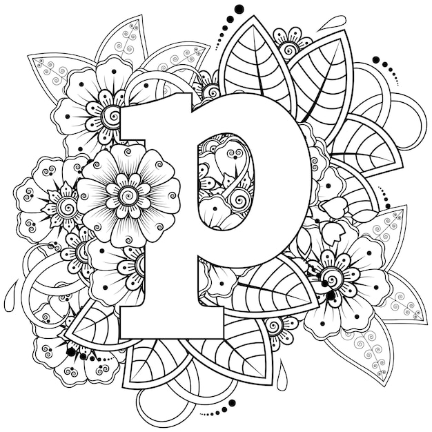 Premium Vector | Letter p with mehndi flower decorative ornament in ...