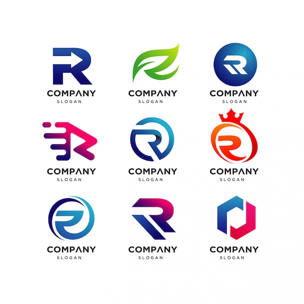 Rの文字ロゴデザインテンプレートコレクション モダンなrのロゴ プレミアムベクター