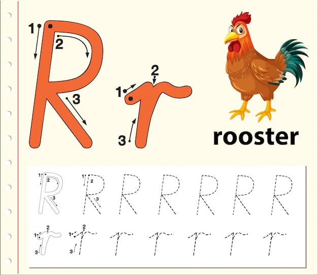 Download Letter r tracing alphabet worksheets | Premium Vector