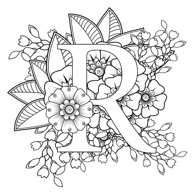 Premium Vector | Letter r with mehndi flower decorative ornament in ...