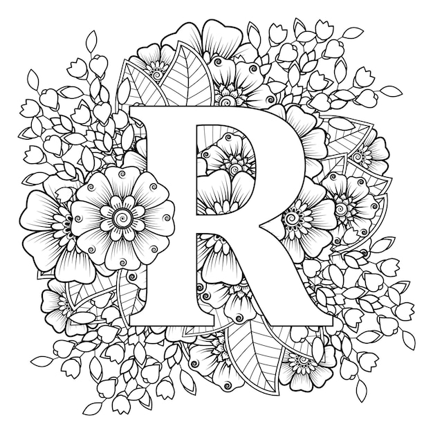 Premium Vector | Letter r with mehndi flower decorative ornament in ...