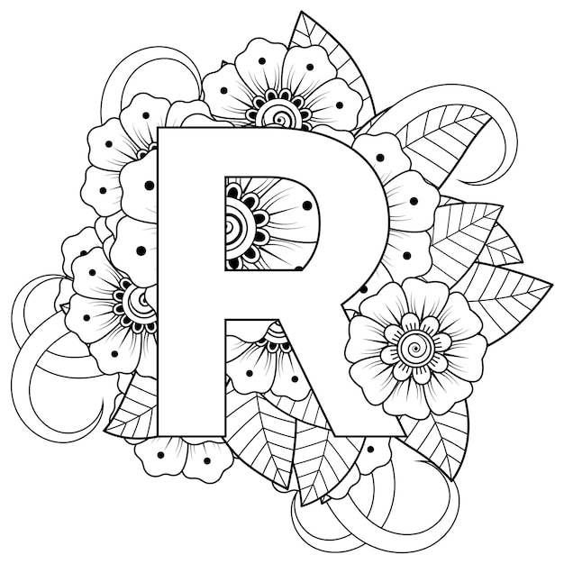 Premium Vector | Letter r with mehndi flower decorative ornament in ...