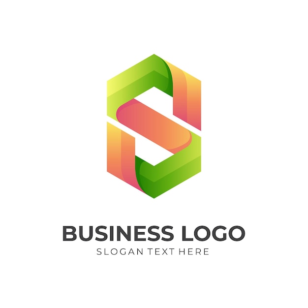 Premium Vector | Letter s logo template with 3d orange and green style