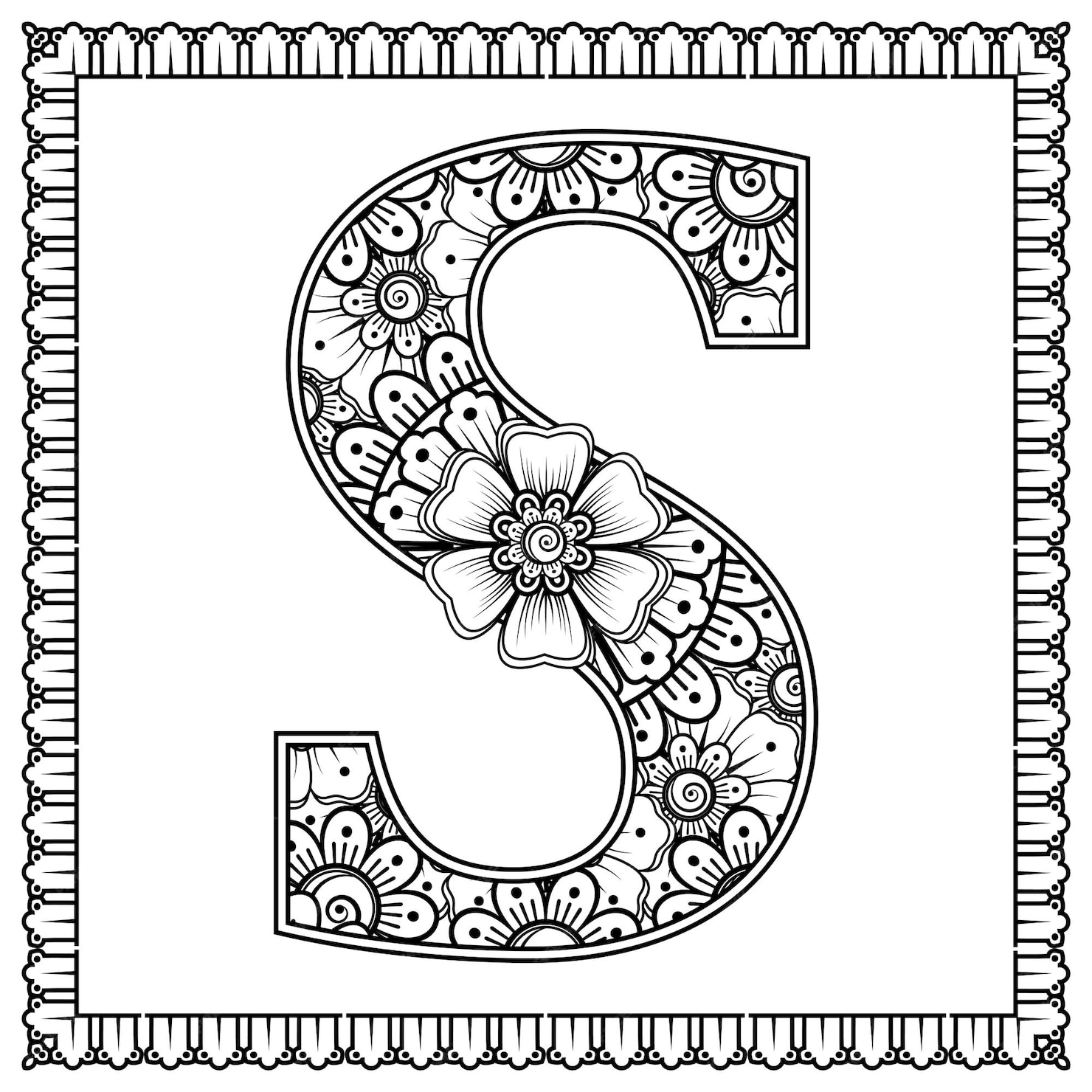 Premium Vector | Letter s made of flowers in mehndi style coloring book ...