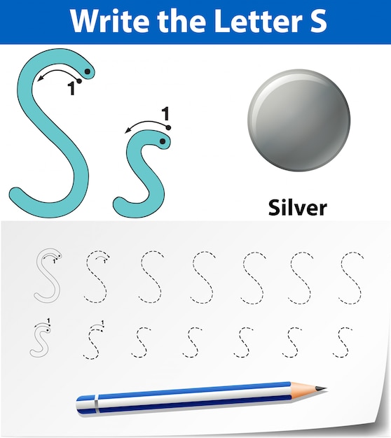 Letter s tracing alphabet worksheets | Premium Vector