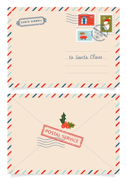 Letter to santa claus with stamps and postage marks | Premium Vector