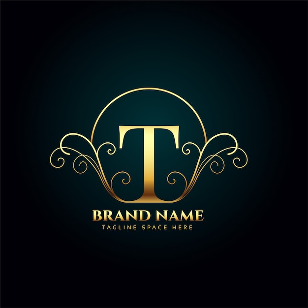 Letter t logo monogram in golden luxury style | Free Vector
