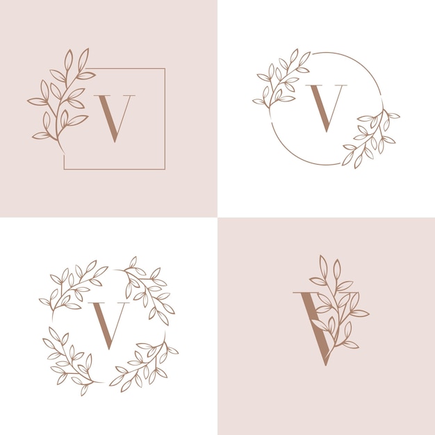 Letter v logo design with orchid leaf element Premium Vector