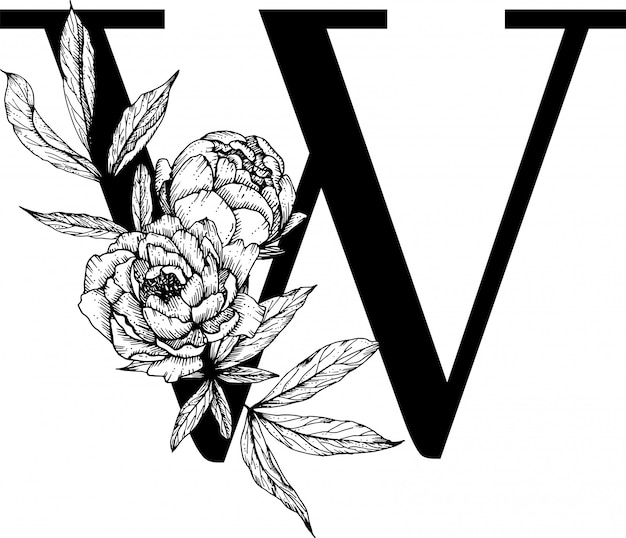 Premium Vector | Letter w. botanical alphabet fow wedding monogram