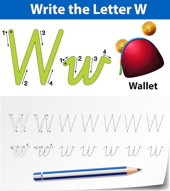 letter w tracing alphabet worksheets premium vector