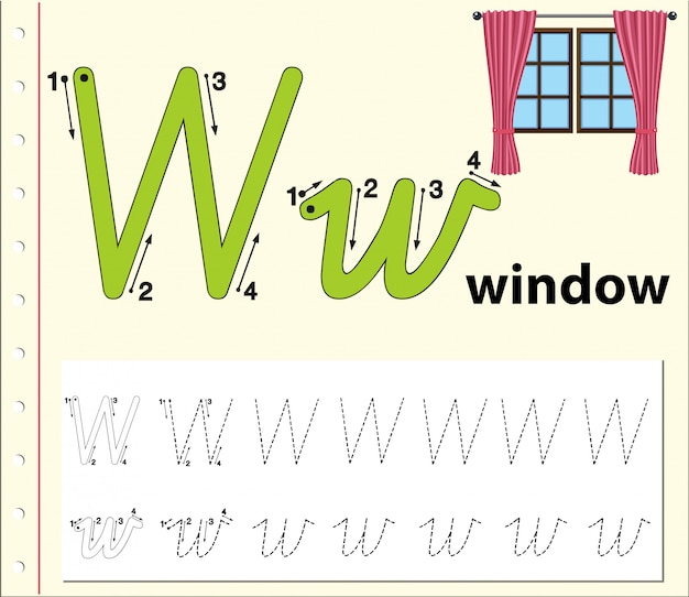 letter w tracing alphabet worksheets vector premium download