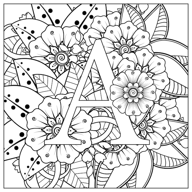 Premium Vector | Letter a with mehndi flower decorative ornament in ...