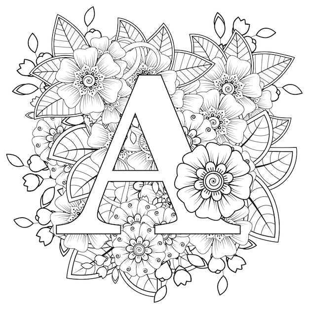 Premium Vector | Letter a with mehndi flower decorative ornament in ...