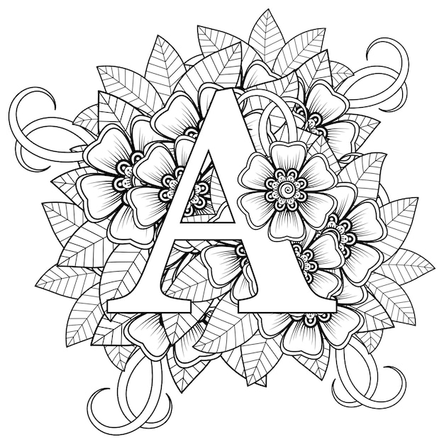 Premium Vector | Letter a with mehndi flower decorative ornament in ...