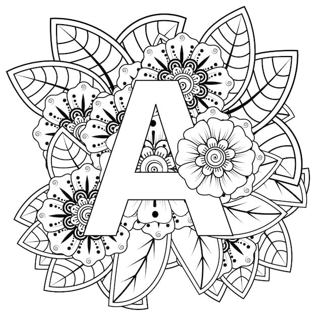 Premium Vector | Letter a with mehndi flower decorative ornament in ...