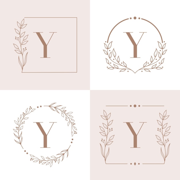 蘭の葉の要素と文字yのロゴのデザイン プレミアムベクター