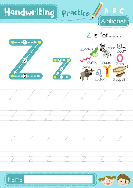 premium vector letter z uppercase and lowercase tracing practice