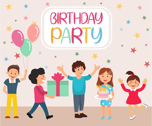 Premium Vector | Lettering birthday party cartoon