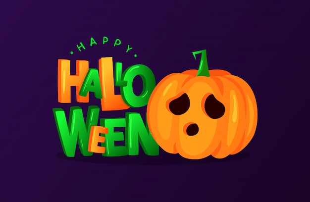 Lettering for halloween isolated on navy background. illustration of typography and pumpkin Premium 