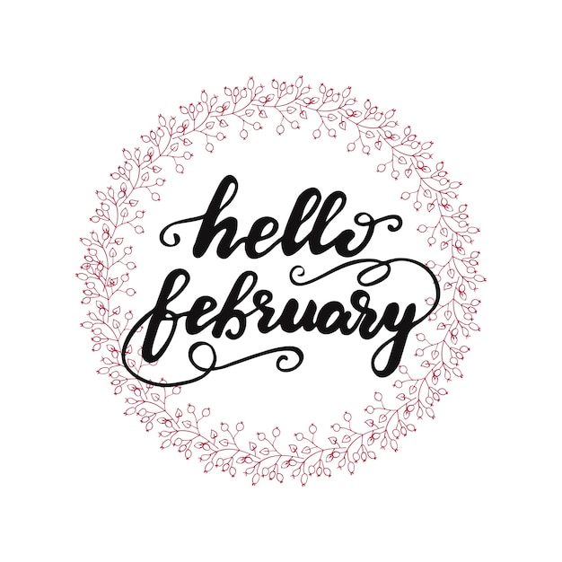 Lettering hello, february. vector illustration. | Premium Vector